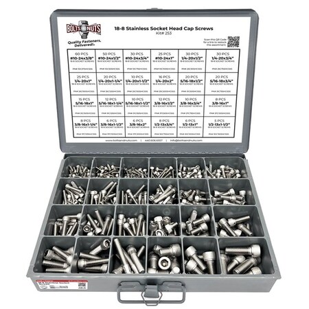 Boltsandnuts.Com Inch 18-8 Stainless Steel Allen Socket Head Cap Screws Bolts Assortment - 453 PCS Assortment Kit #253